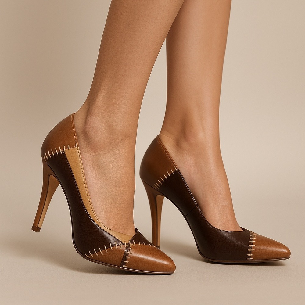 CHINESE‎ LAUNDRY Women's Patchwork Leather Stiletto Heels Brown Tan Size 7